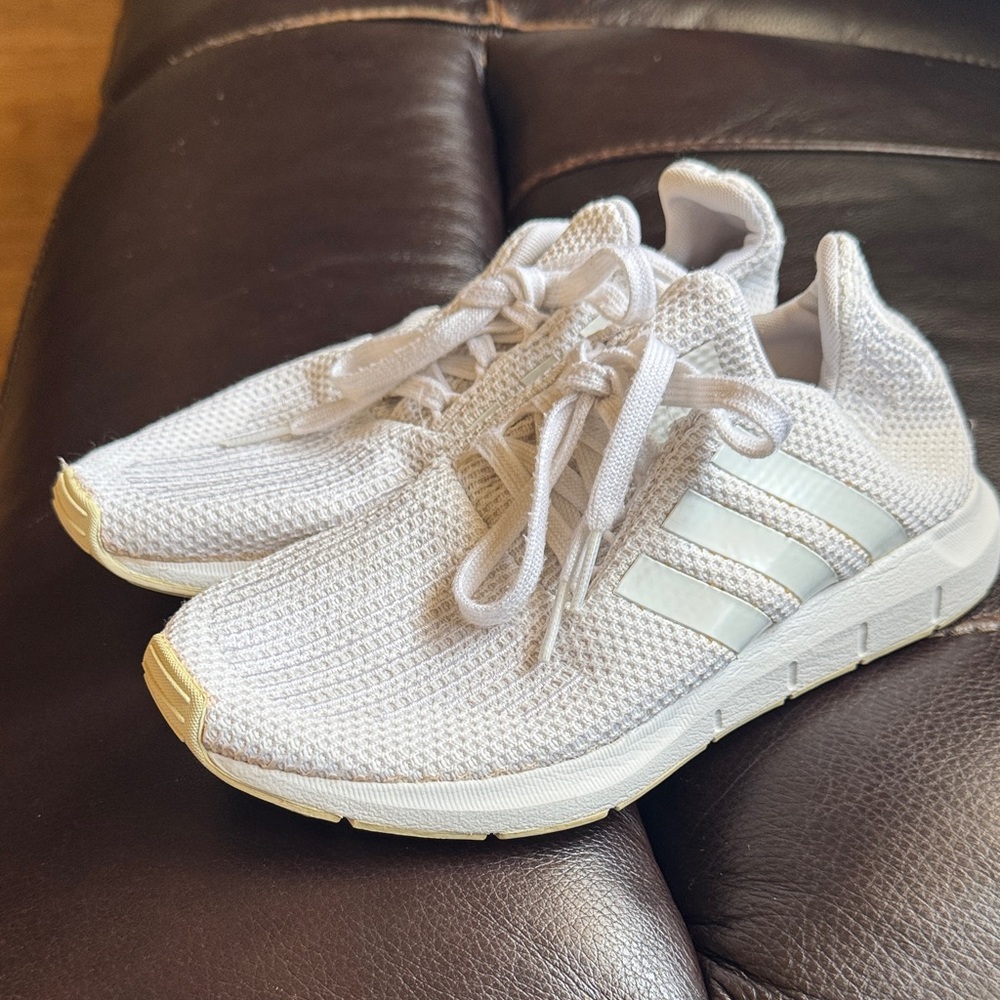 Adidas White Knit Sneakers with Light Stripes